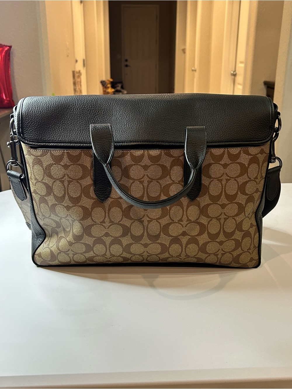 Coach Brown Signature Canvas Briefcase with Black Leather Trim - Picture 4 of 14